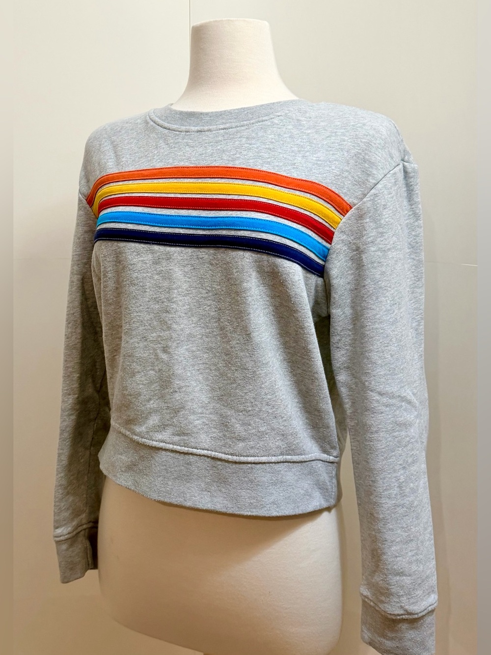 Retro Rainbow Stripe Sweatshirt Gray Medium